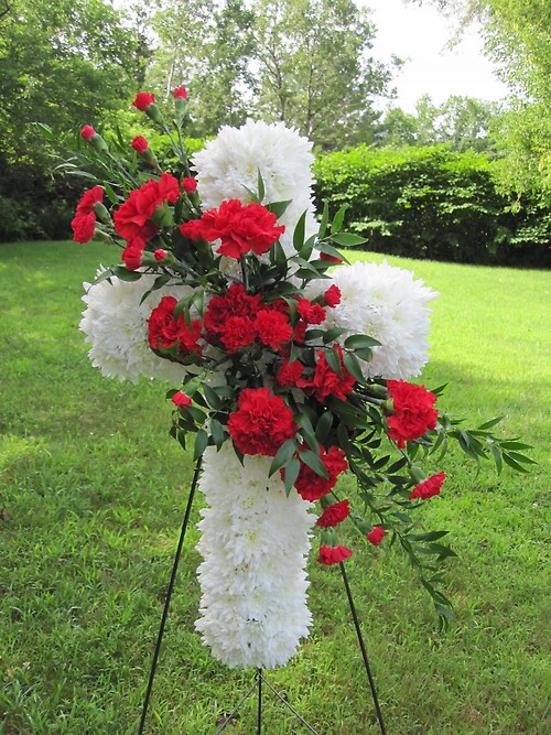 Floral Cross with Red Accents